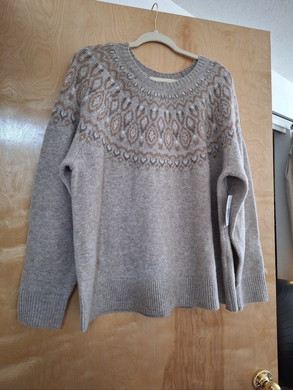 Gloria Vanderbilt Taupe Fair Isle Crewneck Sweater